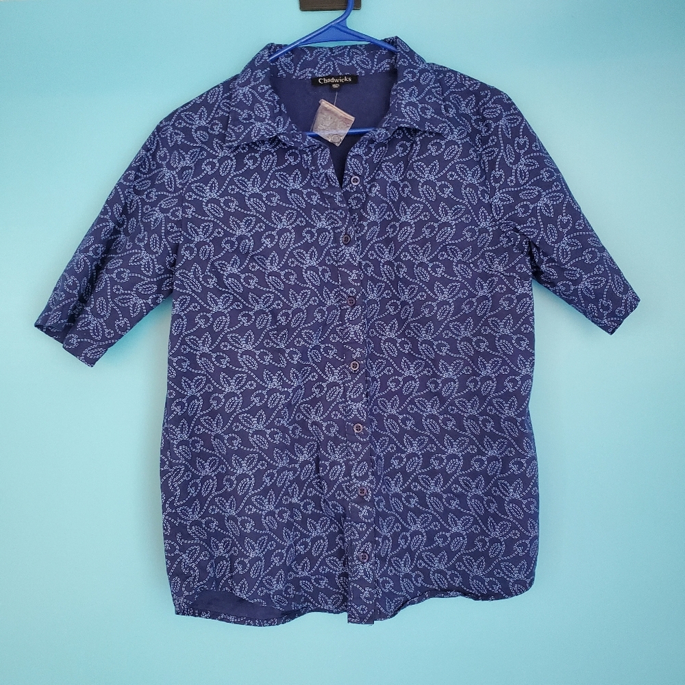 Chadwicks Classic Button Up Shirt Size 12TL TALL Floral Short Sleeve